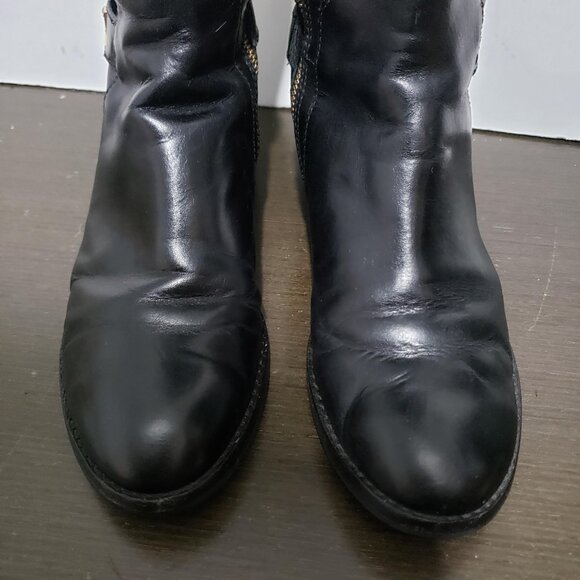 MICHAEL Michael Kors Hamilton Black Leather Stretch Zip Boots Gold Logo 7,5M - Picture 4 of 16